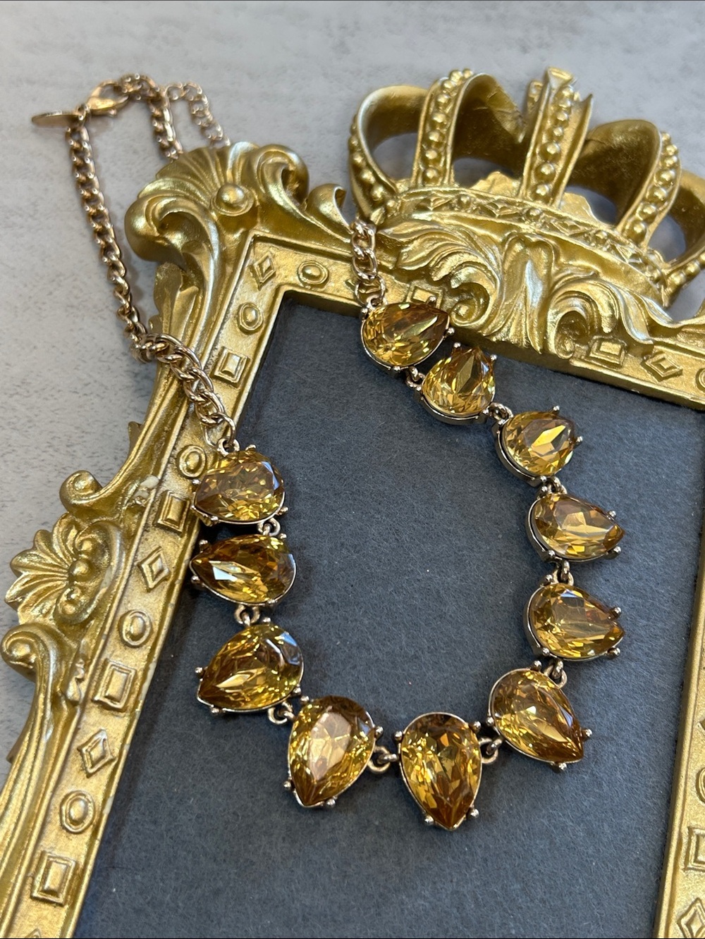Natasha Couture Gold-Tone Necklace with Yellow Teardrop Crystals